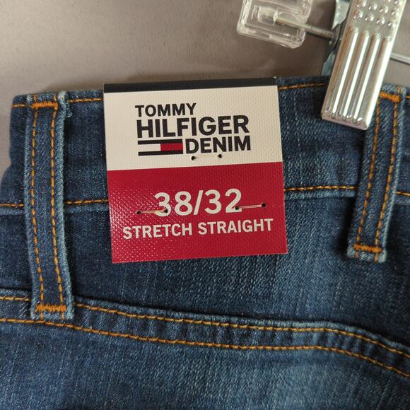 Tommy Hilfiger Jeans Mens 38x32 Blue Straight Stretch New - Picture 2 of 9